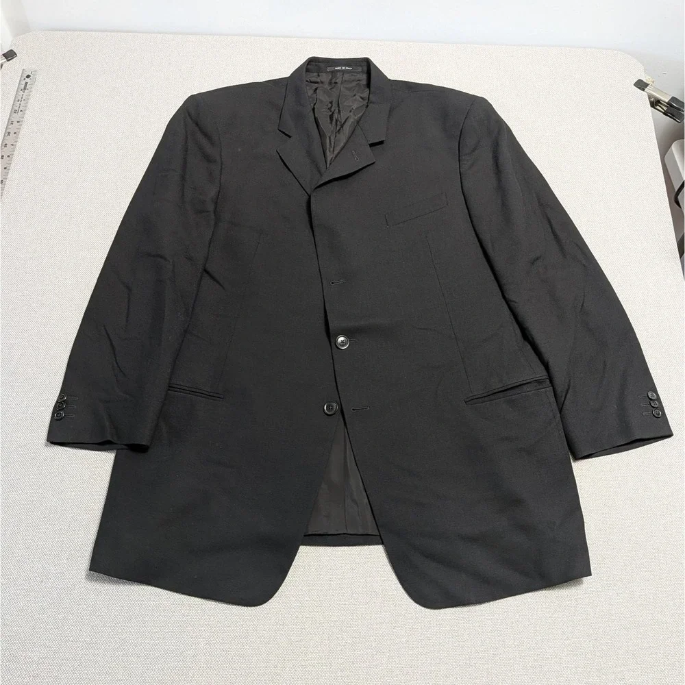 ARMANI COLLEZIONI Men's 48L Suit Jacket Black 100% Wool Notch Italian Prom